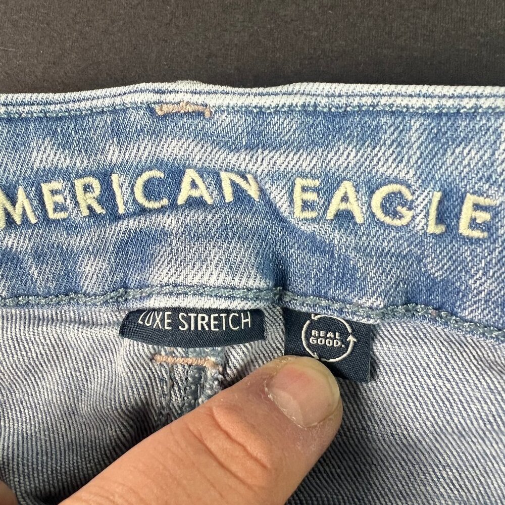 American Eagle Jean Women 26x30* Super High Rise Flare Blue Stretch Denim Tag 2R - Picture 7 of 16